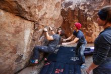 Bouldering in Hueco Tanks on 12/06/2019 with Blue Lizard Climbing and Yoga

Filename: SRM_20191206_1416590.jpg
Aperture: f/3.5
Shutter Speed: 1/250
Body: Canon EOS-1D Mark II
Lens: Canon EF 16-35mm f/2.8 L