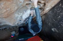 Bouldering in Hueco Tanks on 12/29/2019 with Blue Lizard Climbing and Yoga

Filename: SRM_20191229_1053400.jpg
Aperture: f/3.2
Shutter Speed: 1/250
Body: Canon EOS-1D Mark II
Lens: Canon EF 16-35mm f/2.8 L