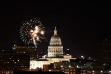 Austin Independence Day fireworks with the Capitol building, as viewed from atop the Manor Garage at The University of Texas at Austin.  The fireworks were launched from Auditorium Shores, downtown Austin, Friday, July 4, 2008.

Filename: SRM_20080704_2134184.jpg
Aperture: f/11.0
Shutter Speed: 10/1
Body: Canon EOS 20D
Lens: Canon EF 80-200mm f/2.8 L