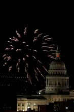 Austin Independence Day fireworks with the Capitol building, as viewed from atop the Manor Garage at The University of Texas at Austin.  The fireworks were launched from Auditorium Shores, downtown Austin, Friday, July 4, 2008.

Filename: SRM_20080704_2154001.jpg
Aperture: f/11.0
Shutter Speed: 1/1
Body: Canon EOS 20D
Lens: Canon EF 80-200mm f/2.8 L