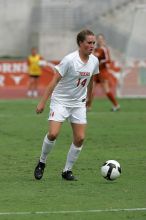 UT senior Kasey Moore (#14, Defender) in the second half.  The University of Texas women's soccer team won 2-1 against the Iowa State Cyclones Sunday afternoon, October 5, 2008.

Filename: SRM_20081005_13092433.jpg
Aperture: f/5.6
Shutter Speed: 1/2000
Body: Canon EOS-1D Mark II
Lens: Canon EF 300mm f/2.8 L IS