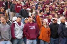 The University of Texas, Austin played Texas A&M in football at Kyle Field, College Station, on November 23, 2007.  UT lost to the Aggies, 30 to 38.

Filename: SRM_20071123_1802404.jpg
Aperture: f/2.8
Shutter Speed: 1/200
Body: Canon EOS-1D Mark II
Lens: Canon EF 80-200mm f/2.8 L