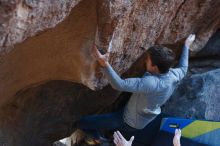 Bouldering in Hueco Tanks on 12/01/2018 with Blue Lizard Climbing and Yoga

Filename: SRM_20181201_1330110.jpg
Aperture: f/4.0
Shutter Speed: 1/250
Body: Canon EOS-1D Mark II
Lens: Canon EF 50mm f/1.8 II