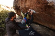 Bouldering in Hueco Tanks on 12/14/2018 with Blue Lizard Climbing and Yoga

Filename: SRM_20181214_1600081.jpg
Aperture: f/6.3
Shutter Speed: 1/250
Body: Canon EOS-1D Mark II
Lens: Canon EF 16-35mm f/2.8 L