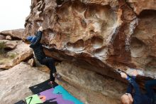 Bouldering in Hueco Tanks on 12/28/2018 with Blue Lizard Climbing and Yoga

Filename: SRM_20181228_0959360.jpg
Aperture: f/5.6
Shutter Speed: 1/200
Body: Canon EOS-1D Mark II
Lens: Canon EF 16-35mm f/2.8 L