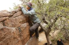 Bouldering in Hueco Tanks on 03/16/2019 with Blue Lizard Climbing and Yoga

Filename: SRM_20190316_1121530.jpg
Aperture: f/6.3
Shutter Speed: 1/125
Body: Canon EOS-1D Mark II
Lens: Canon EF 16-35mm f/2.8 L