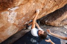 Bouldering in Hueco Tanks on 08/02/2019 with Blue Lizard Climbing and Yoga

Filename: SRM_20190802_1203110.jpg
Aperture: f/5.6
Shutter Speed: 1/200
Body: Canon EOS-1D Mark II
Lens: Canon EF 16-35mm f/2.8 L