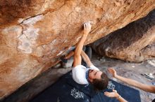 Bouldering in Hueco Tanks on 08/02/2019 with Blue Lizard Climbing and Yoga

Filename: SRM_20190802_1203110.jpg
Aperture: f/5.6
Shutter Speed: 1/200
Body: Canon EOS-1D Mark II
Lens: Canon EF 16-35mm f/2.8 L