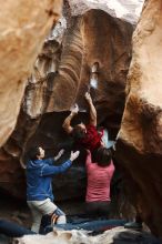 Bouldering in Hueco Tanks on 10/28/2019 with Blue Lizard Climbing and Yoga

Filename: SRM_20191028_1323081.jpg
Aperture: f/3.2
Shutter Speed: 1/250
Body: Canon EOS-1D Mark II
Lens: Canon EF 50mm f/1.8 II