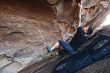 Bouldering in Hueco Tanks on 11/17/2019 with Blue Lizard Climbing and Yoga

Filename: SRM_20191117_1613450.jpg
Aperture: f/4.5
Shutter Speed: 1/250
Body: Canon EOS-1D Mark II
Lens: Canon EF 16-35mm f/2.8 L