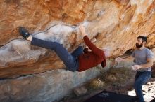 Bouldering in Hueco Tanks on 11/18/2019 with Blue Lizard Climbing and Yoga

Filename: SRM_20191118_1253360.jpg
Aperture: f/6.3
Shutter Speed: 1/250
Body: Canon EOS-1D Mark II
Lens: Canon EF 16-35mm f/2.8 L