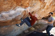 Bouldering in Hueco Tanks on 11/18/2019 with Blue Lizard Climbing and Yoga

Filename: SRM_20191118_1253370.jpg
Aperture: f/6.3
Shutter Speed: 1/250
Body: Canon EOS-1D Mark II
Lens: Canon EF 16-35mm f/2.8 L