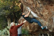 Bouldering in Hueco Tanks on 11/18/2019 with Blue Lizard Climbing and Yoga

Filename: SRM_20191118_1758250.jpg
Aperture: f/4.0
Shutter Speed: 1/250
Body: Canon EOS-1D Mark II
Lens: Canon EF 50mm f/1.8 II