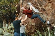 Bouldering in Hueco Tanks on 11/18/2019 with Blue Lizard Climbing and Yoga

Filename: SRM_20191118_1804450.jpg
Aperture: f/3.2
Shutter Speed: 1/250
Body: Canon EOS-1D Mark II
Lens: Canon EF 50mm f/1.8 II