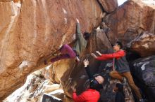 Bouldering in Hueco Tanks on 11/23/2019 with Blue Lizard Climbing and Yoga

Filename: SRM_20191123_1404570.jpg
Aperture: f/3.5
Shutter Speed: 1/250
Body: Canon EOS-1D Mark II
Lens: Canon EF 50mm f/1.8 II