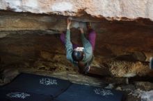 Bouldering in Hueco Tanks on 11/23/2019 with Blue Lizard Climbing and Yoga

Filename: SRM_20191123_1627590.jpg
Aperture: f/1.8
Shutter Speed: 1/200
Body: Canon EOS-1D Mark II
Lens: Canon EF 50mm f/1.8 II