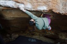 Bouldering in Hueco Tanks on 11/23/2019 with Blue Lizard Climbing and Yoga

Filename: SRM_20191123_1637570.jpg
Aperture: f/2.0
Shutter Speed: 1/250
Body: Canon EOS-1D Mark II
Lens: Canon EF 50mm f/1.8 II