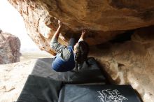 Bouldering in Hueco Tanks on 11/24/2019 with Blue Lizard Climbing and Yoga

Filename: SRM_20191124_1133410.jpg
Aperture: f/6.3
Shutter Speed: 1/320
Body: Canon EOS-1D Mark II
Lens: Canon EF 16-35mm f/2.8 L