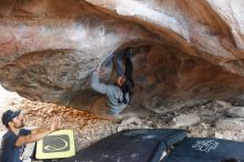 Bouldering in Hueco Tanks on 11/24/2019 with Blue Lizard Climbing and Yoga

Filename: SRM_20191124_1611531.jpg
Aperture: f/2.8
Shutter Speed: 1/250
Body: Canon EOS-1D Mark II
Lens: Canon EF 50mm f/1.8 II