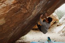 Bouldering in Hueco Tanks on 11/25/2019 with Blue Lizard Climbing and Yoga

Filename: SRM_20191125_1205161.jpg
Aperture: f/3.2
Shutter Speed: 1/250
Body: Canon EOS-1D Mark II
Lens: Canon EF 50mm f/1.8 II