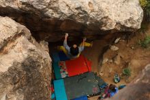 Bouldering in Hueco Tanks on 11/25/2019 with Blue Lizard Climbing and Yoga

Filename: SRM_20191125_1400550.jpg
Aperture: f/4.0
Shutter Speed: 1/500
Body: Canon EOS-1D Mark II
Lens: Canon EF 50mm f/1.8 II