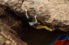 Bouldering in Hueco Tanks on 11/25/2019 with Blue Lizard Climbing and Yoga

Filename: SRM_20191125_1403480.jpg
Aperture: f/6.3
Shutter Speed: 1/500
Body: Canon EOS-1D Mark II
Lens: Canon EF 50mm f/1.8 II