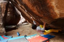 Bouldering in Hueco Tanks on 11/25/2019 with Blue Lizard Climbing and Yoga

Filename: SRM_20191125_1451150.jpg
Aperture: f/5.0
Shutter Speed: 1/250
Body: Canon EOS-1D Mark II
Lens: Canon EF 16-35mm f/2.8 L