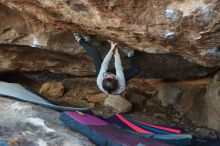 Bouldering in Hueco Tanks on 11/25/2019 with Blue Lizard Climbing and Yoga

Filename: SRM_20191125_1619350.jpg
Aperture: f/3.2
Shutter Speed: 1/320
Body: Canon EOS-1D Mark II
Lens: Canon EF 50mm f/1.8 II