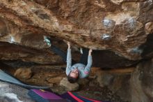 Bouldering in Hueco Tanks on 11/25/2019 with Blue Lizard Climbing and Yoga

Filename: SRM_20191125_1619460.jpg
Aperture: f/3.2
Shutter Speed: 1/320
Body: Canon EOS-1D Mark II
Lens: Canon EF 50mm f/1.8 II