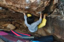 Bouldering in Hueco Tanks on 11/25/2019 with Blue Lizard Climbing and Yoga

Filename: SRM_20191125_1623420.jpg
Aperture: f/3.2
Shutter Speed: 1/320
Body: Canon EOS-1D Mark II
Lens: Canon EF 50mm f/1.8 II