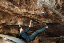 Bouldering in Hueco Tanks on 11/25/2019 with Blue Lizard Climbing and Yoga

Filename: SRM_20191125_1641030.jpg
Aperture: f/3.2
Shutter Speed: 1/320
Body: Canon EOS-1D Mark II
Lens: Canon EF 50mm f/1.8 II