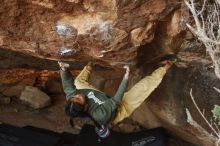 Bouldering in Hueco Tanks on 11/26/2019 with Blue Lizard Climbing and Yoga

Filename: SRM_20191126_1551200.jpg
Aperture: f/5.0
Shutter Speed: 1/250
Body: Canon EOS-1D Mark II
Lens: Canon EF 50mm f/1.8 II