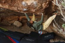 Bouldering in Hueco Tanks on 11/26/2019 with Blue Lizard Climbing and Yoga

Filename: SRM_20191126_1558200.jpg
Aperture: f/5.0
Shutter Speed: 1/250
Body: Canon EOS-1D Mark II
Lens: Canon EF 50mm f/1.8 II