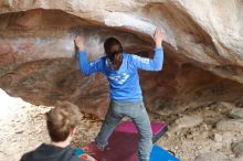 Bouldering in Hueco Tanks on 11/27/2019 with Blue Lizard Climbing and Yoga

Filename: SRM_20191127_1040550.jpg
Aperture: f/2.2
Shutter Speed: 1/250
Body: Canon EOS-1D Mark II
Lens: Canon EF 50mm f/1.8 II