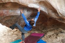 Bouldering in Hueco Tanks on 11/27/2019 with Blue Lizard Climbing and Yoga

Filename: SRM_20191127_1042311.jpg
Aperture: f/2.5
Shutter Speed: 1/250
Body: Canon EOS-1D Mark II
Lens: Canon EF 50mm f/1.8 II