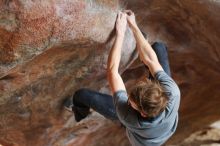 Bouldering in Hueco Tanks on 11/27/2019 with Blue Lizard Climbing and Yoga

Filename: SRM_20191127_1043270.jpg
Aperture: f/2.2
Shutter Speed: 1/250
Body: Canon EOS-1D Mark II
Lens: Canon EF 50mm f/1.8 II