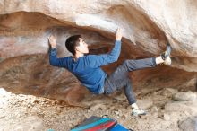 Bouldering in Hueco Tanks on 11/27/2019 with Blue Lizard Climbing and Yoga

Filename: SRM_20191127_1056090.jpg
Aperture: f/2.8
Shutter Speed: 1/250
Body: Canon EOS-1D Mark II
Lens: Canon EF 50mm f/1.8 II