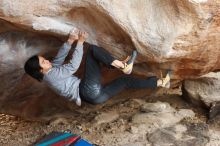Bouldering in Hueco Tanks on 11/27/2019 with Blue Lizard Climbing and Yoga

Filename: SRM_20191127_1056380.jpg
Aperture: f/3.5
Shutter Speed: 1/250
Body: Canon EOS-1D Mark II
Lens: Canon EF 50mm f/1.8 II