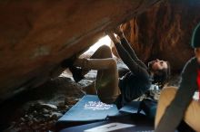 Bouldering in Hueco Tanks on 11/29/2019 with Blue Lizard Climbing and Yoga

Filename: SRM_20191129_1154230.jpg
Aperture: f/2.2
Shutter Speed: 1/250
Body: Canon EOS-1D Mark II
Lens: Canon EF 50mm f/1.8 II