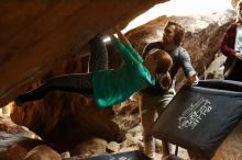Bouldering in Hueco Tanks on 11/29/2019 with Blue Lizard Climbing and Yoga

Filename: SRM_20191129_1253580.jpg
Aperture: f/2.8
Shutter Speed: 1/250
Body: Canon EOS-1D Mark II
Lens: Canon EF 50mm f/1.8 II