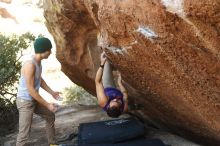 Bouldering in Hueco Tanks on 11/29/2019 with Blue Lizard Climbing and Yoga

Filename: SRM_20191129_1446020.jpg
Aperture: f/3.2
Shutter Speed: 1/250
Body: Canon EOS-1D Mark II
Lens: Canon EF 50mm f/1.8 II