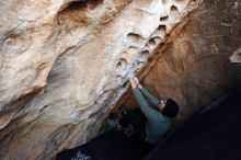 Bouldering in Hueco Tanks on 11/30/2019 with Blue Lizard Climbing and Yoga

Filename: SRM_20191130_1011400.jpg
Aperture: f/3.5
Shutter Speed: 1/250
Body: Canon EOS-1D Mark II
Lens: Canon EF 16-35mm f/2.8 L