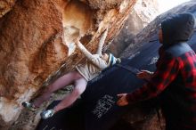 Bouldering in Hueco Tanks on 11/30/2019 with Blue Lizard Climbing and Yoga

Filename: SRM_20191130_1248060.jpg
Aperture: f/3.5
Shutter Speed: 1/250
Body: Canon EOS-1D Mark II
Lens: Canon EF 16-35mm f/2.8 L