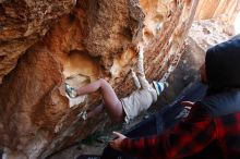 Bouldering in Hueco Tanks on 11/30/2019 with Blue Lizard Climbing and Yoga

Filename: SRM_20191130_1250010.jpg
Aperture: f/4.5
Shutter Speed: 1/250
Body: Canon EOS-1D Mark II
Lens: Canon EF 16-35mm f/2.8 L