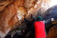 Bouldering in Hueco Tanks on 11/30/2019 with Blue Lizard Climbing and Yoga

Filename: SRM_20191130_1315311.jpg
Aperture: f/4.5
Shutter Speed: 1/250
Body: Canon EOS-1D Mark II
Lens: Canon EF 16-35mm f/2.8 L