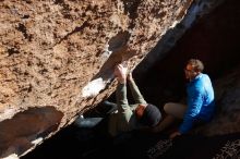 Bouldering in Hueco Tanks on 11/30/2019 with Blue Lizard Climbing and Yoga

Filename: SRM_20191130_1434060.jpg
Aperture: f/8.0
Shutter Speed: 1/250
Body: Canon EOS-1D Mark II
Lens: Canon EF 16-35mm f/2.8 L