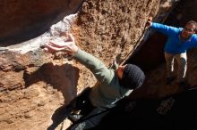 Bouldering in Hueco Tanks on 11/30/2019 with Blue Lizard Climbing and Yoga

Filename: SRM_20191130_1434381.jpg
Aperture: f/8.0
Shutter Speed: 1/250
Body: Canon EOS-1D Mark II
Lens: Canon EF 16-35mm f/2.8 L