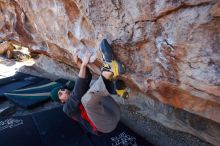 Bouldering in Hueco Tanks on 11/30/2019 with Blue Lizard Climbing and Yoga

Filename: SRM_20191130_1531460.jpg
Aperture: f/5.0
Shutter Speed: 1/250
Body: Canon EOS-1D Mark II
Lens: Canon EF 16-35mm f/2.8 L