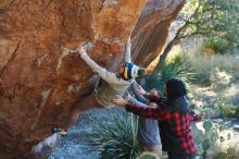 Bouldering in Hueco Tanks on 11/30/2019 with Blue Lizard Climbing and Yoga

Filename: SRM_20191130_1632460.jpg
Aperture: f/4.0
Shutter Speed: 1/250
Body: Canon EOS-1D Mark II
Lens: Canon EF 50mm f/1.8 II