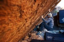 Bouldering in Hueco Tanks on 11/30/2019 with Blue Lizard Climbing and Yoga

Filename: SRM_20191130_1741261.jpg
Aperture: f/3.5
Shutter Speed: 1/250
Body: Canon EOS-1D Mark II
Lens: Canon EF 16-35mm f/2.8 L